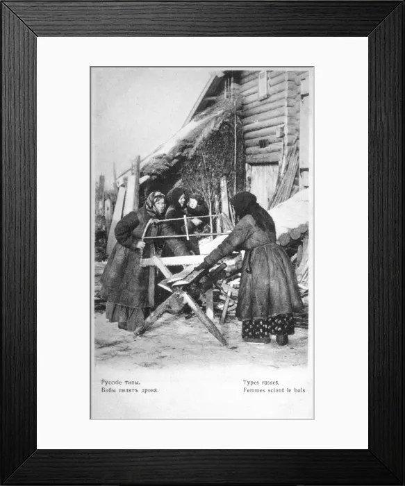 Framed Print : Russian peasant women sawing wood Framed Print : Russian peasant women sawing wood
