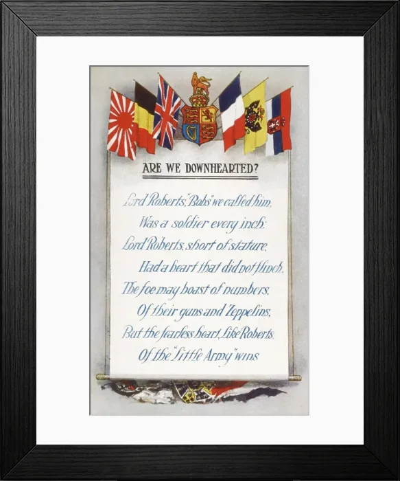 Framed Print : Are We Downhearted? WWI postcard Framed Print : Are We Downhearted? WWI postcard