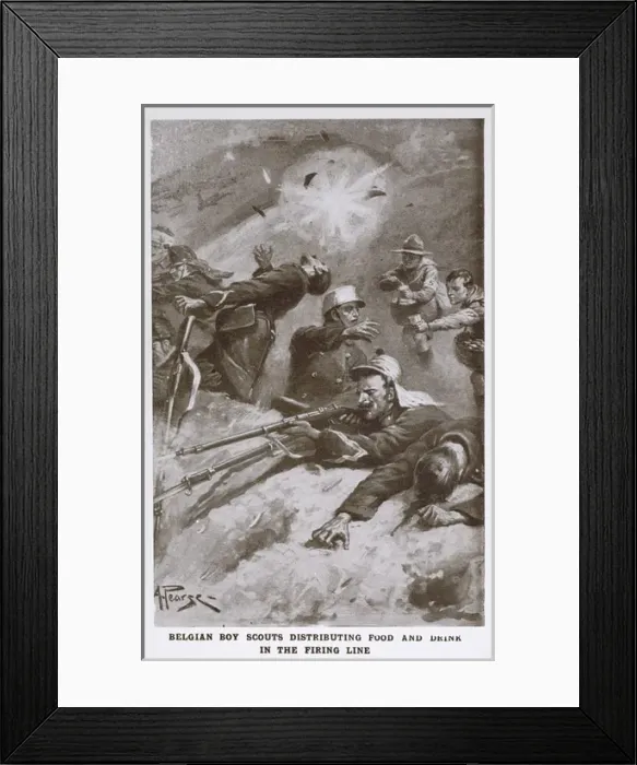 Framed Print : Belgian Boy Scouts distributing food and drink - WWI Framed Print : Belgian Boy Scouts distributing food and drink - WWI