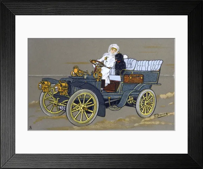 Framed Print : Lady with Automobile and Dog Framed Print : Lady with Automobile and Dog