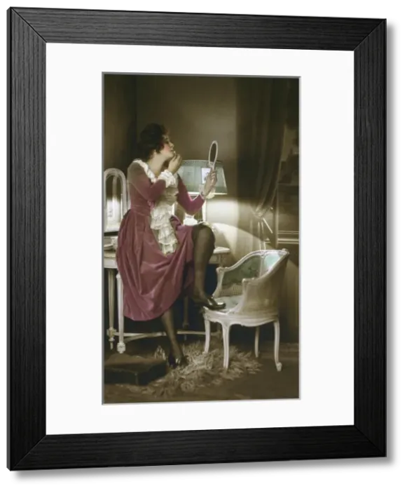 Framed Print : French lady getting ready to go out in her boudoir Framed Print : French lady getting ready to go out in her boudoir