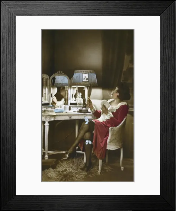 Framed Print : French lady getting ready to go out in her boudoir Framed Print : French lady getting ready to go out in her boudoir
