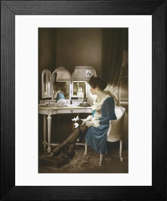 Framed Print : French lady getting ready to go out in her boudoir Framed Print : French lady getting ready to go out in her boudoir