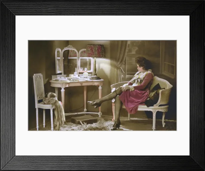 Framed Print : French lady getting ready to go out in her boudoir Framed Print : French lady getting ready to go out in her boudoir