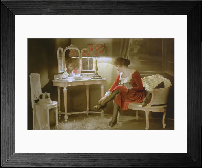 Framed Print : French lady getting ready to go out in her boudoir Framed Print : French lady getting ready to go out in her boudoir