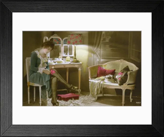 Framed Print : French lady getting ready to go out in her boudoir Framed Print : French lady getting ready to go out in her boudoir