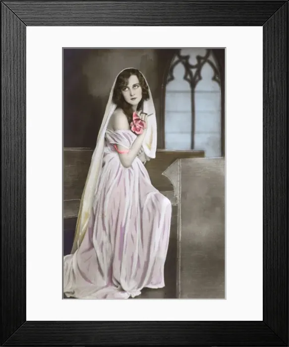 Framed Print : Glamorous French beauty in pious pose Framed Print : Glamorous French beauty in pious pose