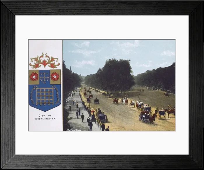 Framed Print : Coat of Arms of Westminster and View of Rotten Row Framed Print : Coat of Arms of Westminster and View of Rotten Row