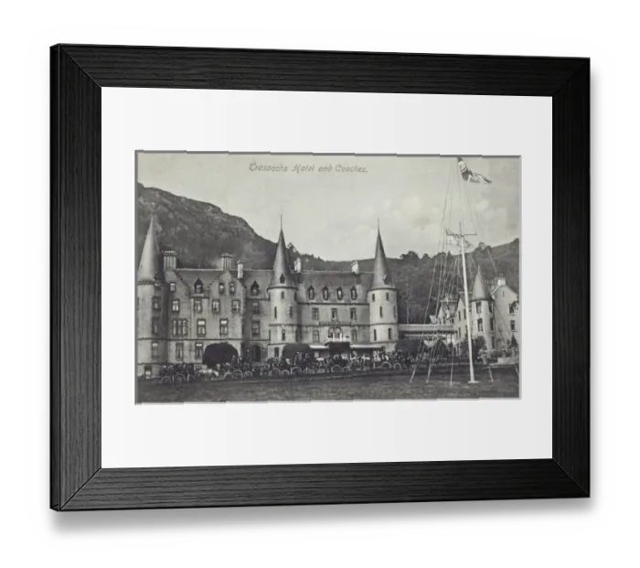 Framed Print : Trossachs Hotel with Coaches filled with tourists Framed Print : Trossachs Hotel with Coaches filled with tourists