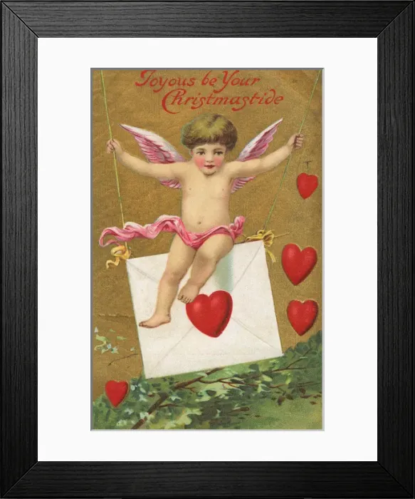 Framed Print : Christmas Card - Cupid, envelope and hearts Framed Print : Christmas Card - Cupid, envelope and hearts
