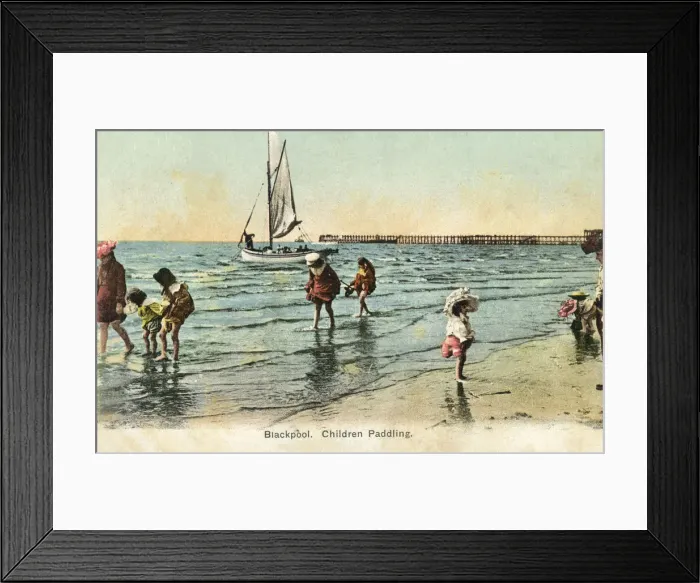 Framed Print : Children paddling in the sea - Blackpool Beach Framed Print : Children paddling in the sea - Blackpool Beach