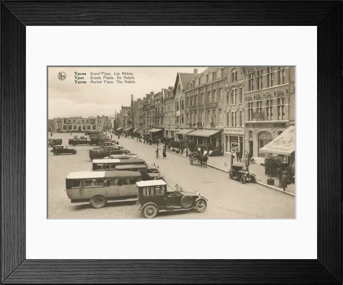 Framed Print : Ypres - Market Place with Hotels - post WWI Framed Print : Ypres - Market Place with Hotels - post WWI