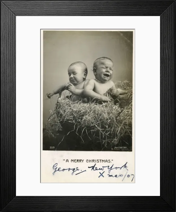 Framed Print : Twins in a Christmas basket Framed Print : Twins in a Christmas basket