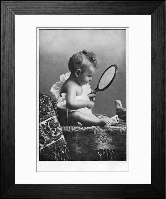 Framed Print : Baby boy amazed by his own reflection Framed Print : Baby boy amazed by his own reflection