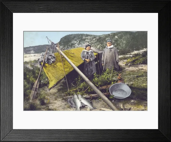 Framed Print : Eskimo couple with skin boat - Alaska, USA