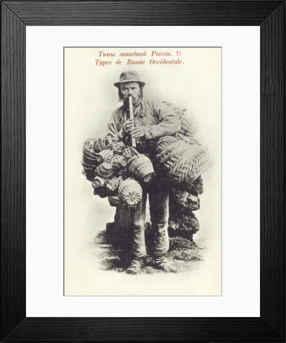 Framed Print : Russian Basket Seller playing a whistle Framed Print : Russian Basket Seller playing a whistle