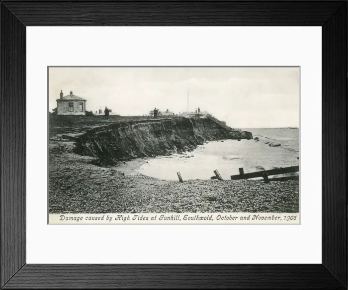 Framed Print : High Tide damage at Gunhill, Southwold Framed Print : High Tide damage at Gunhill, Southwold