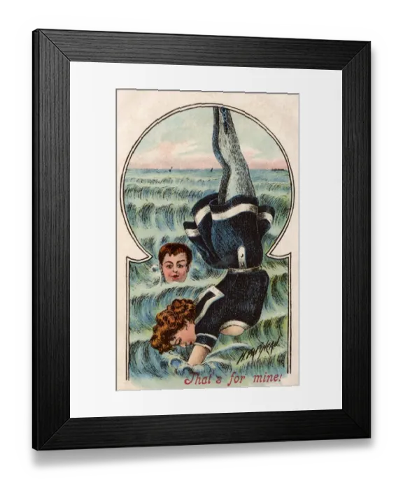 Framed Print : Male swimmer admiring a lady diver Framed Print : Male swimmer admiring a lady diver