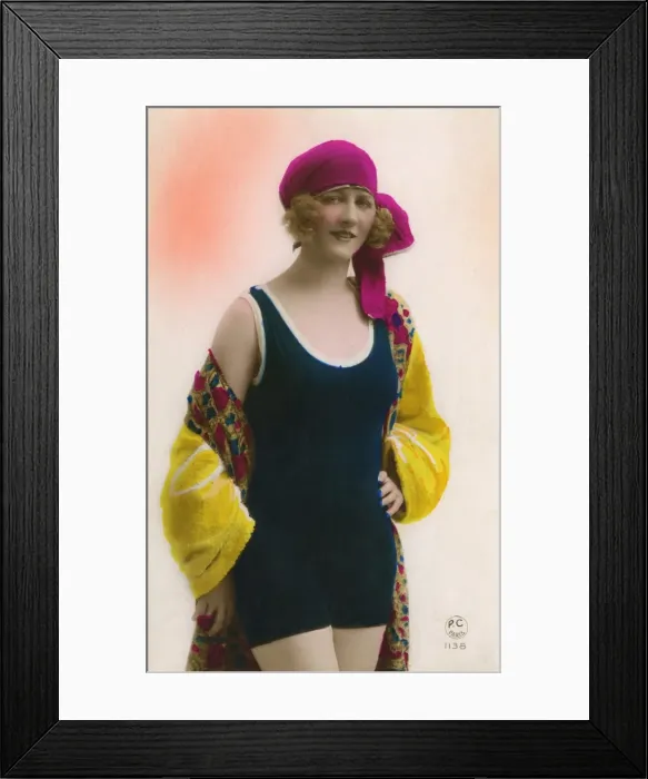 Framed Print : Pretty French Girl in Fashionable Swimwear Framed Print : Pretty French Girl in Fashionable Swimwear