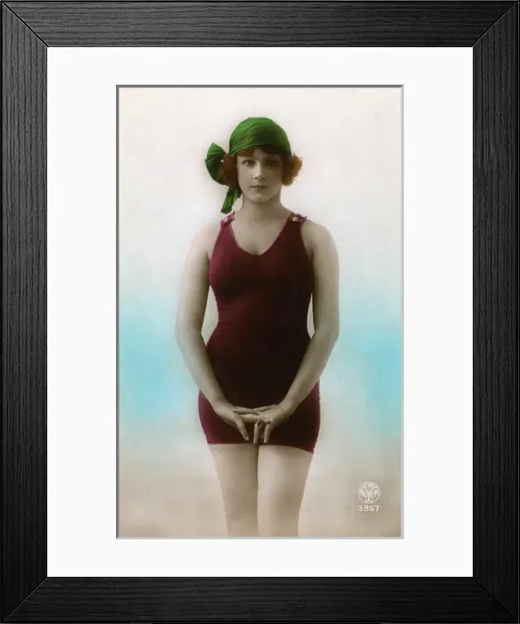 Framed Print : Pretty French Girl in Fashionable Swimwear Framed Print : Pretty French Girl in Fashionable Swimwear
