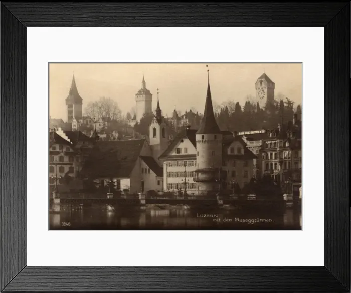 Framed Print : Lucerne - View with the Musegg Wall & Towers in rear Framed Print : Lucerne - View with the Musegg Wall & Towers in rear