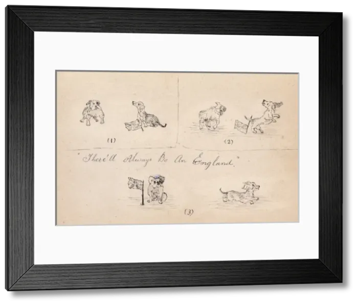 Framed Print : British Buldog chases off a German Dachshund Framed Print : British Buldog chases off a German Dachshund