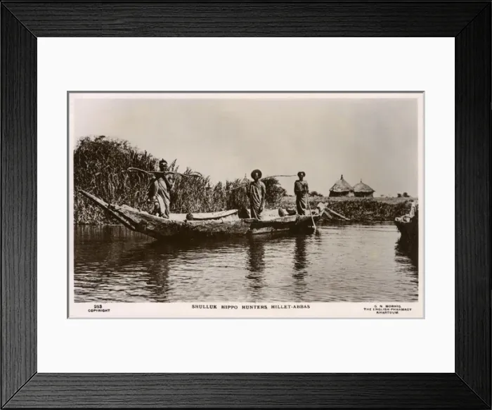 Framed Print : Sudan - Africa - Shilluk Hippo Hunters at Hillet Abbas Framed Print : Sudan - Africa - Shilluk Hippo Hunters at Hillet Abbas