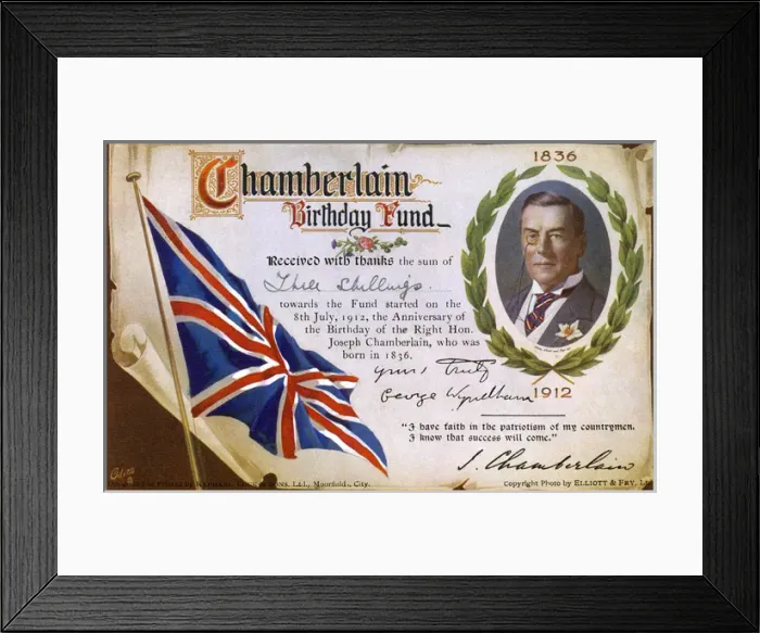 Framed Print : Receipt for a donation to the Chamberlain Birthday Fund Framed Print : Receipt for a donation to the Chamberlain Birthday Fund