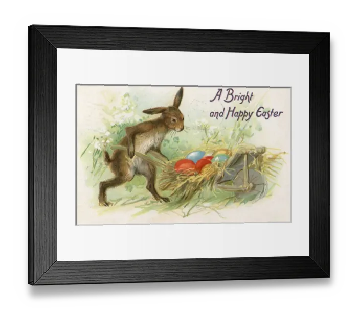 Framed Print : The Easter Bunny brings eggs home in a wheelbarrow Framed Print : The Easter Bunny brings eggs home in a wheelbarrow