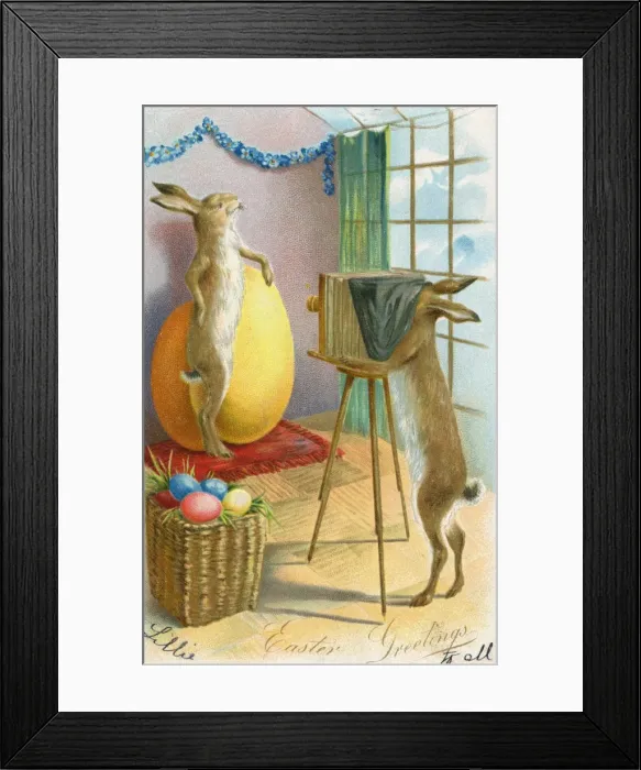 Framed Print : Easter Bunny posing with large egg for a photograph Framed Print : Easter Bunny posing with large egg for a photograph