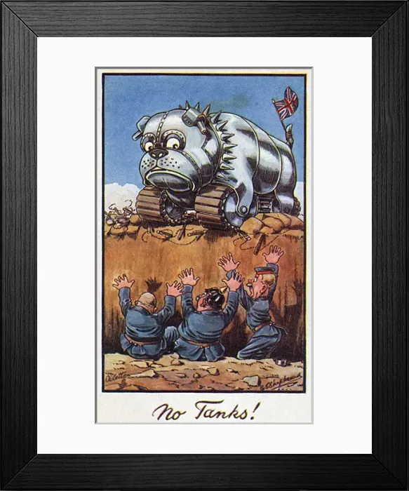 Framed Print : British Bulldog Tank surprises Germans in a trench Framed Print : British Bulldog Tank surprises Germans in a trench