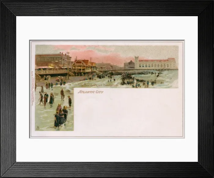 Framed Print : Atlantic City, USA - The Boardwalk and Beach Scene