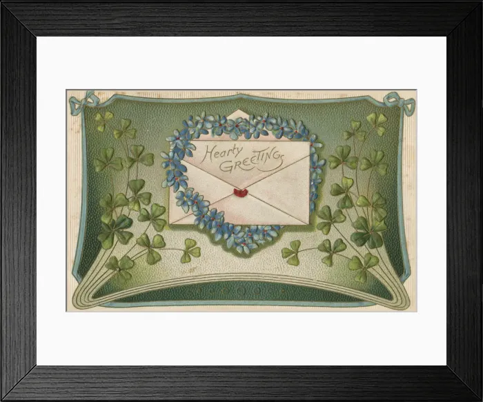 Framed Print : Greetings Postcard with good luck Shamrocks Framed Print : Greetings Postcard with good luck Shamrocks