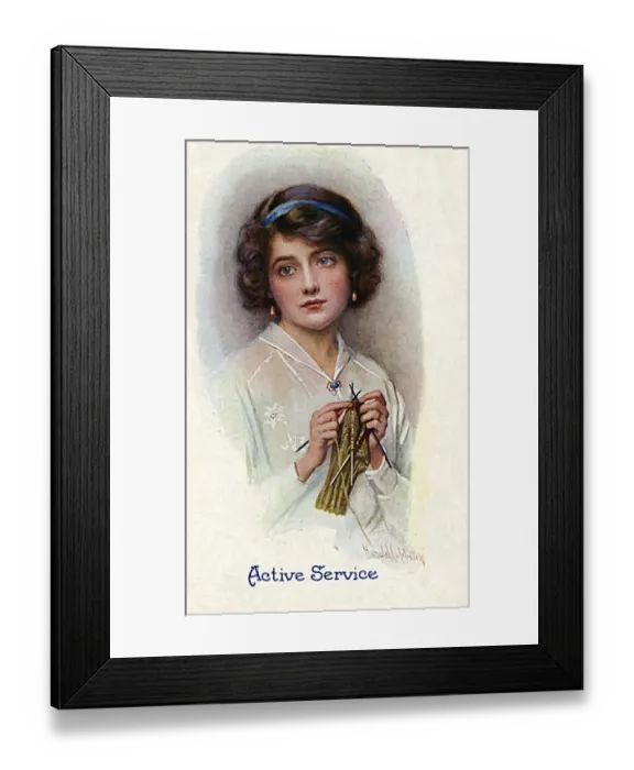Framed Print : Active Service - WW1 knitting postcard by Harold Copping Framed Print : Active Service - WW1 knitting postcard by Harold Copping