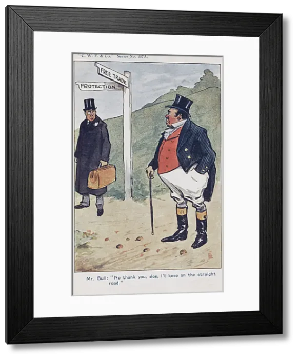 Framed Print : John Bull disagreeing with Joseph Chamberlains Policies Framed Print : John Bull disagreeing with Joseph Chamberlains Policies