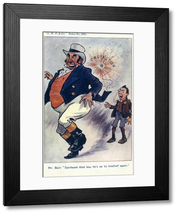 Framed Print : John Bull disagreeing with Joseph Chamberlains Policies Framed Print : John Bull disagreeing with Joseph Chamberlains Policies