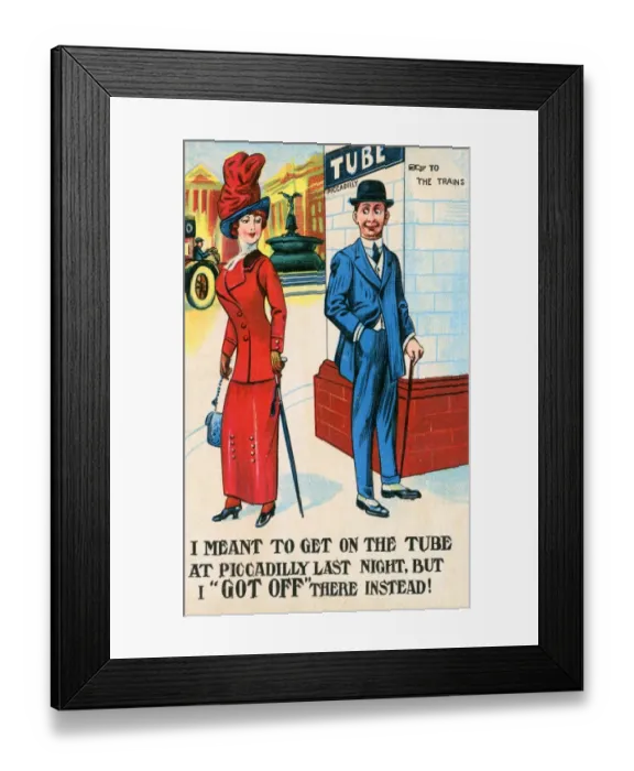 Framed Print : Comic Postcard - Romance at Piccadilly Circus Framed Print : Comic Postcard - Romance at Piccadilly Circus
