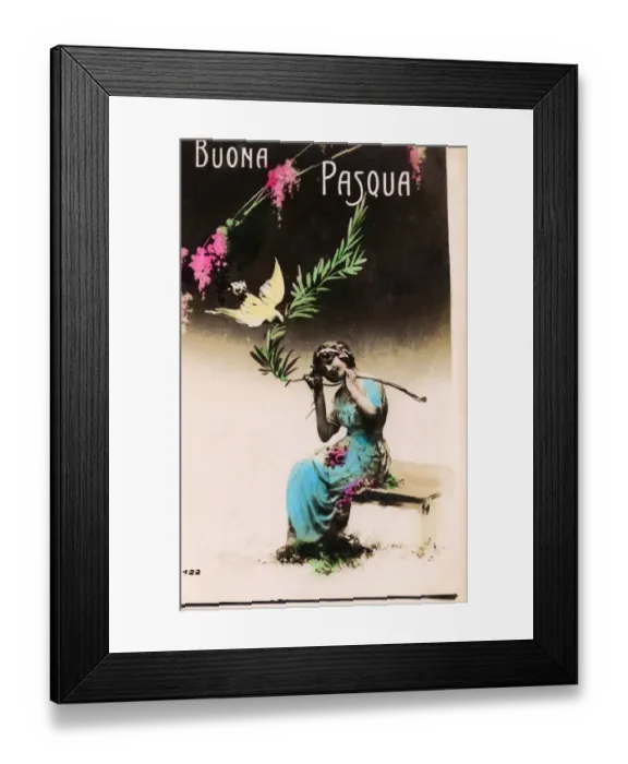 Framed Print : Spectacular Kitch Italian Easter Postcard of Woman and Dove Framed Print : Spectacular Kitch Italian Easter Postcard of Woman and Dove