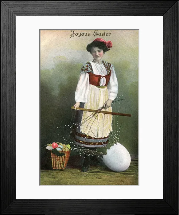 Framed Print : Joyous Easter - Maiden carrying Eggs and spring fronds Framed Print : Joyous Easter - Maiden carrying Eggs and spring fronds