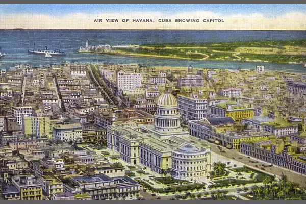 Aerial view of Havana, Cuba showing the Capitol Building