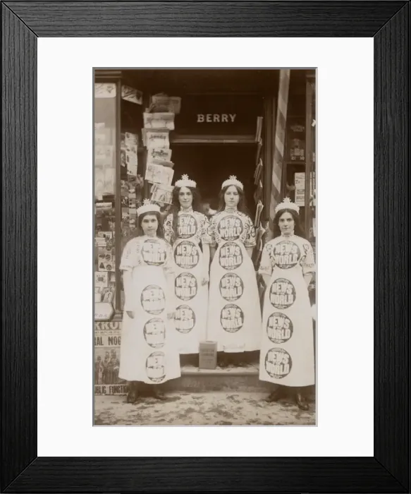 Framed Print : Four girls promoting the News of the World Framed Print : Four girls promoting the News of the World