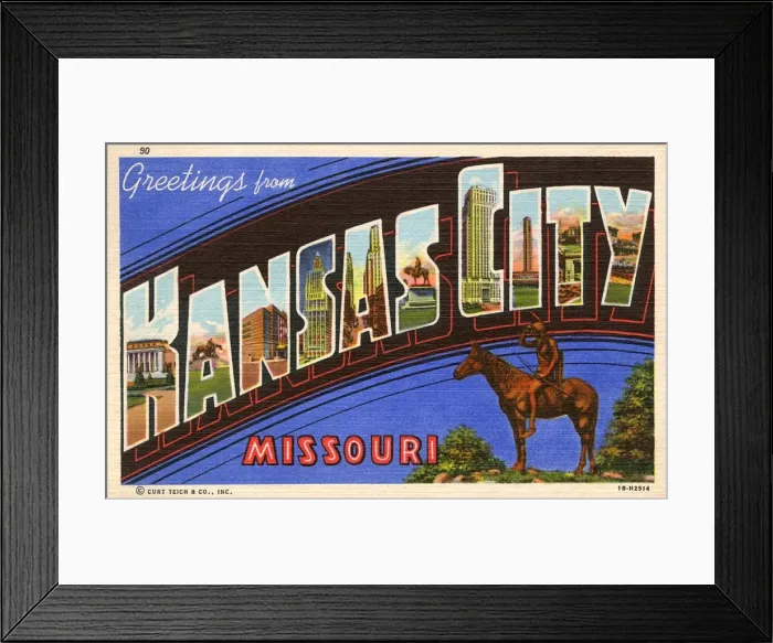 Framed Print : Large Letter Card - Greetings from Kansas City, Missouri, USA Framed Print : Large Letter Card - Greetings from Kansas City, Missouri, USA