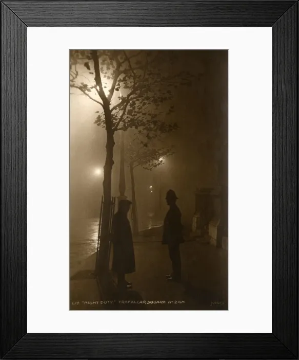 Framed Print : Trafalgar Square, London at 2am - Silhouette of a Policeman Framed Print : Trafalgar Square, London at 2am - Silhouette of a Policeman