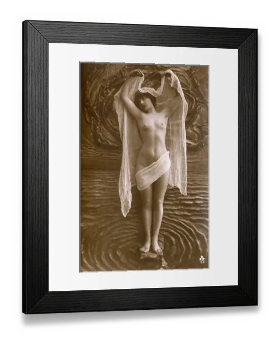 Framed Print : Artistic Italian nude standing amid stylised watery bakdrop Framed Print : Artistic Italian nude standing amid stylised watery bakdrop