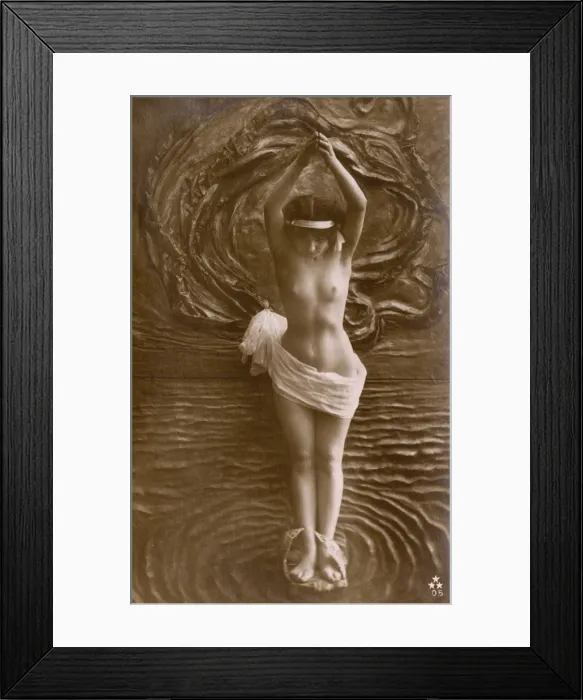 Framed Print : Artistic Italian nude standing amid stylised watery backdrop Framed Print : Artistic Italian nude standing amid stylised watery backdrop