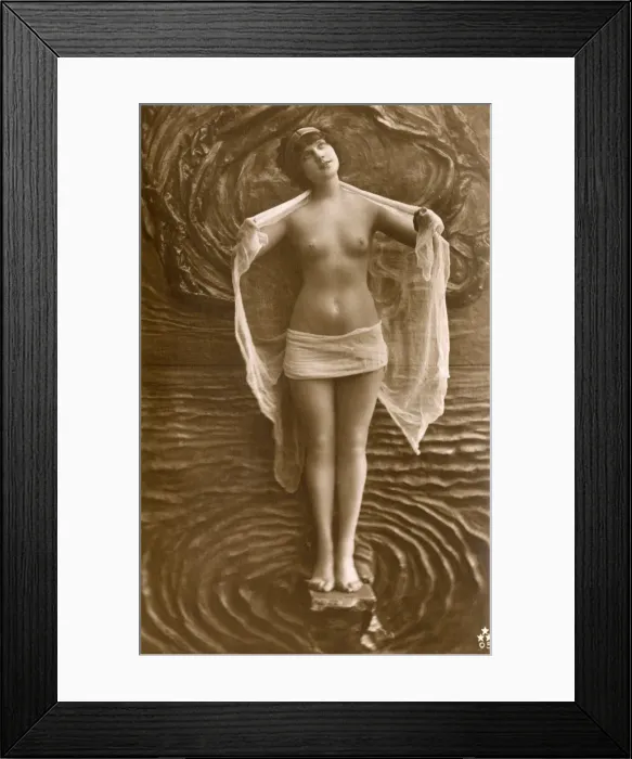 Framed Print : Artistic Italian nude standing amid stylised watery backdrop Framed Print : Artistic Italian nude standing amid stylised watery backdrop