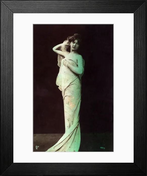 Framed Print : French beauty - studio pose wrapped in pale fabric Framed Print : French beauty - studio pose wrapped in pale fabric