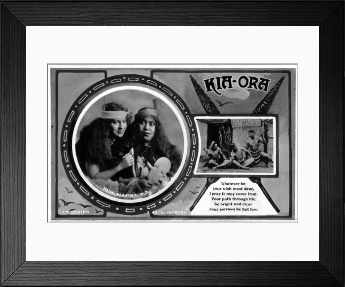 Framed Print : Kia Ora - New Zealand tourist postcard Framed Print : Kia Ora - New Zealand tourist postcard