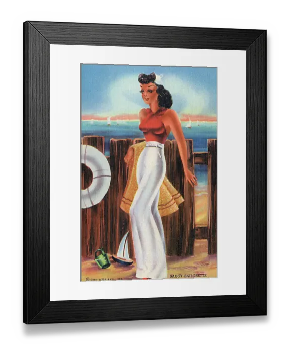 Framed Print : Saucy Sailorette ready for a dip in the sea Framed Print : Saucy Sailorette ready for a dip in the sea