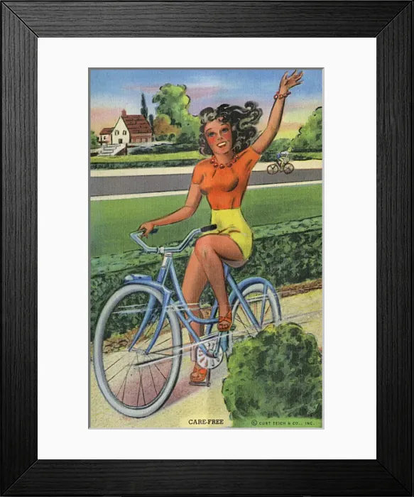 Framed Print : Cycling beauty waving Framed Print : Cycling beauty waving